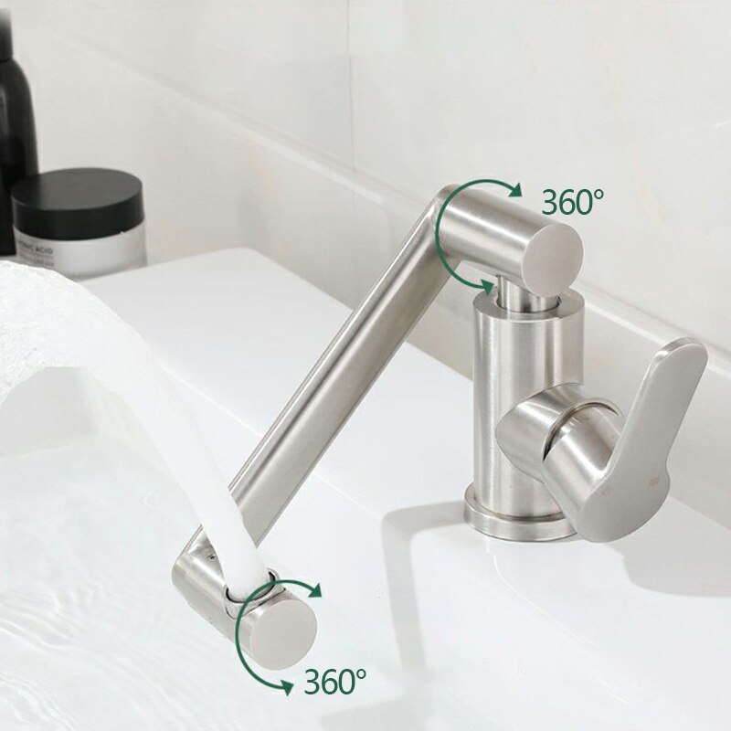 360 Degree Rotating Brushed Deck Mounted Cold Water Mixer Tap Solid Swivel Folding Kitchen Sink Basin Faucet