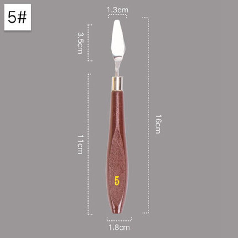 Stainless Steel Oil Painting Knife Brown Handle Spatula Palette Knife Arts Painting Tool Flexible Blades Stationery: NO.05