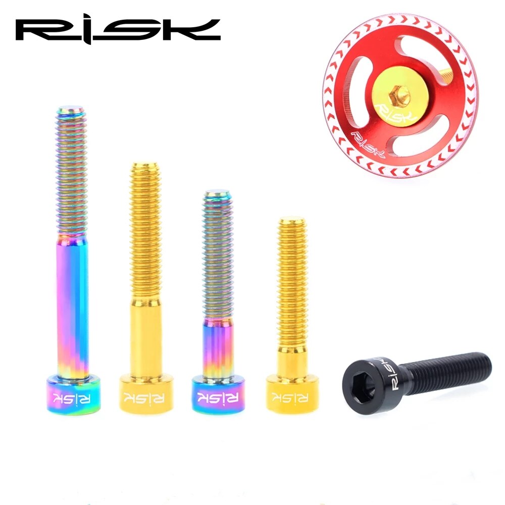 RISK Titanium Bolts M6 x 30 35 40 50mm Allen Key MTB Road Bike Taper Head Screw Bicycle Headset Cap Fixing Bolts Rainbow Gold
