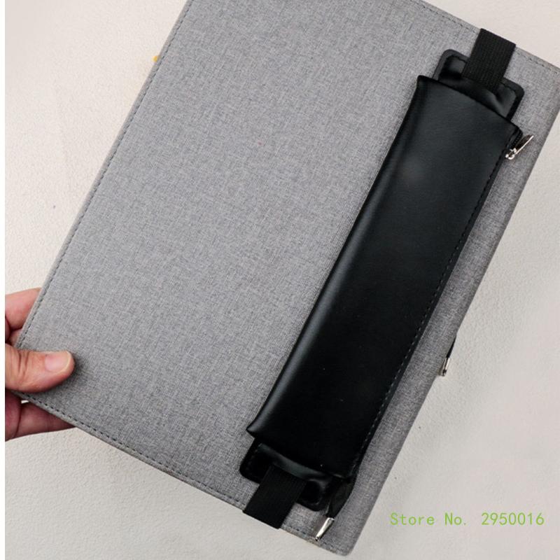 PU Leather Pen Holder, Zippered Pencil Holder Pen Sleeve Case with Elastic Bands for Notebook Planner Journal Notepads