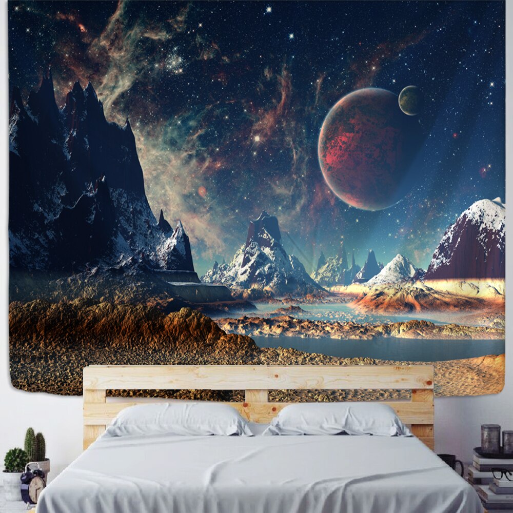 Planeet Tapijt Muur Opknoping Psychedelische Science Fiction Hekserij Bohemian Stijl Hippie Tapijt Room Decor: 150X100 CM / gt386-2