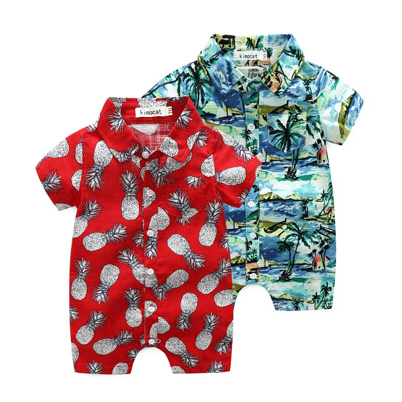 Kimocat Baby-jungen-Overall, lässig, kurzärmelig, sommerlicher Strand-strampler mit drucken, Baby-urlaubskleidung für 0-3- jährige