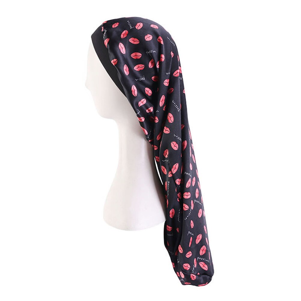 Elastische brede satijnen muts met lange haarlengte, slaapmuts, wikkelmuts, haarverzorgingsmuts voor dames, heren, unisex muts, muts: Zwart rood