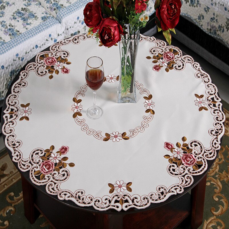 European-style Embroidered Round Table Round Tablecloth Household Hollow Pastoral Tablecloth Chair Cushion Chair Cover Set