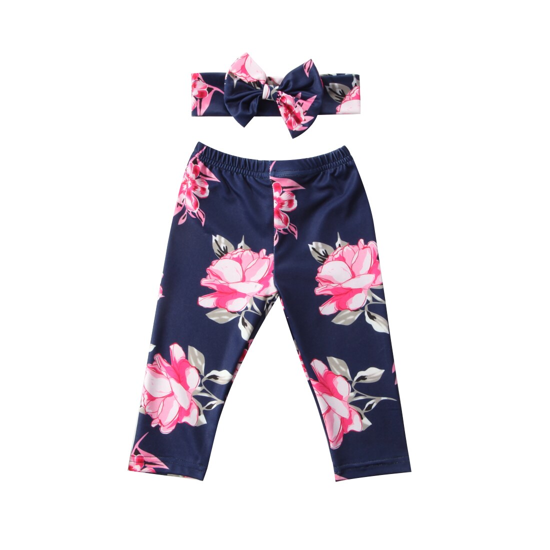 Ropa de pantalón con estampado de flores para niña pequeña, ropa Floral para niñas: Navy Blue / 18 meses