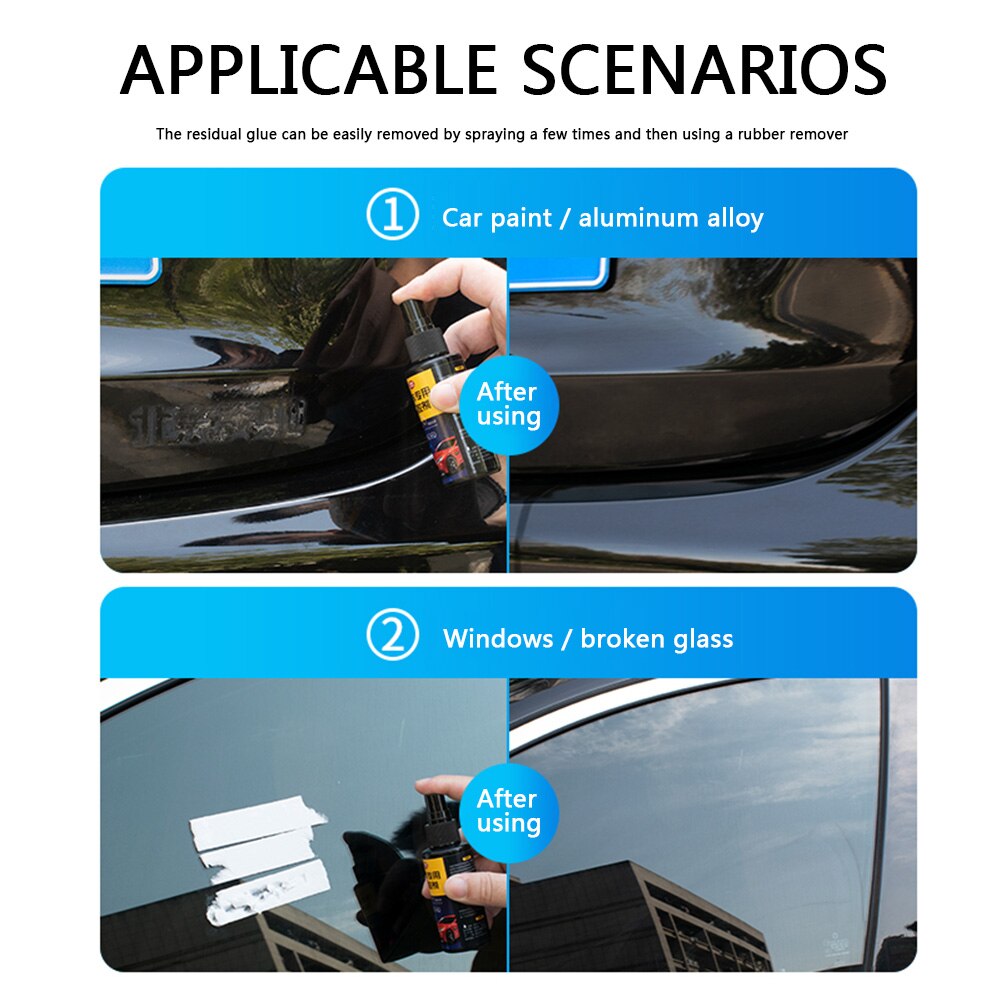 Klæbemiddelfjerner spray 60ml bil auto hjem vindue klistermærke etiket rester remover til udendørs personlige bildele dekoration