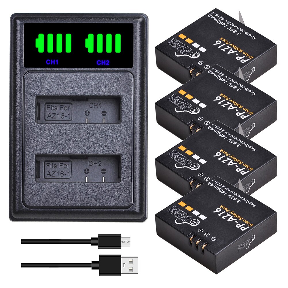 Für Original Xiaomi Yi II yi 4k 4k Batterie AZ16-1 AZ16-2 Batterie + LED Dual Charger für Xiaoyi yi Lite YI 360 VR Action Kamera.: Charger and 4Battery