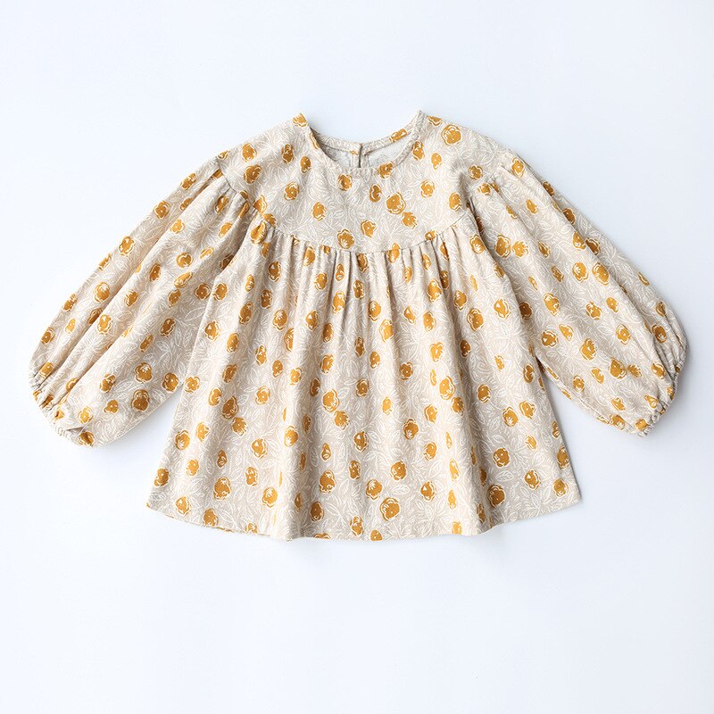 Kinderen Shirt En Najaar Zoete Ronde Hals Bloem Leuke Meisjes Eenvoudige Losse Lange Mouwen Baby Accessoires: Beige / 90cm