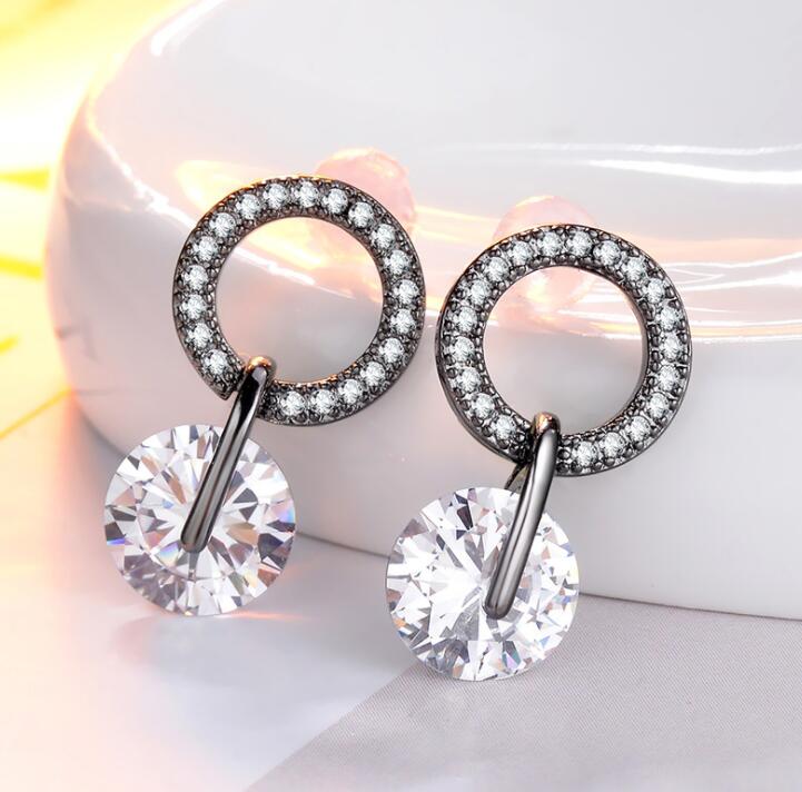 Luksus kvindelige hvide runde øreringe 925 sølvfyldte bryllups smykker dobbelt krystal zirkon øreringe til kvinder: 9