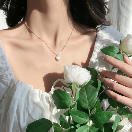 HangZhi Neue Asymmetrie Süßwasser Perlen Metall Liebe Anhänger Schlüsselbein Kette Halsband Halskette für Frauen Mädchen Partei Schmuck