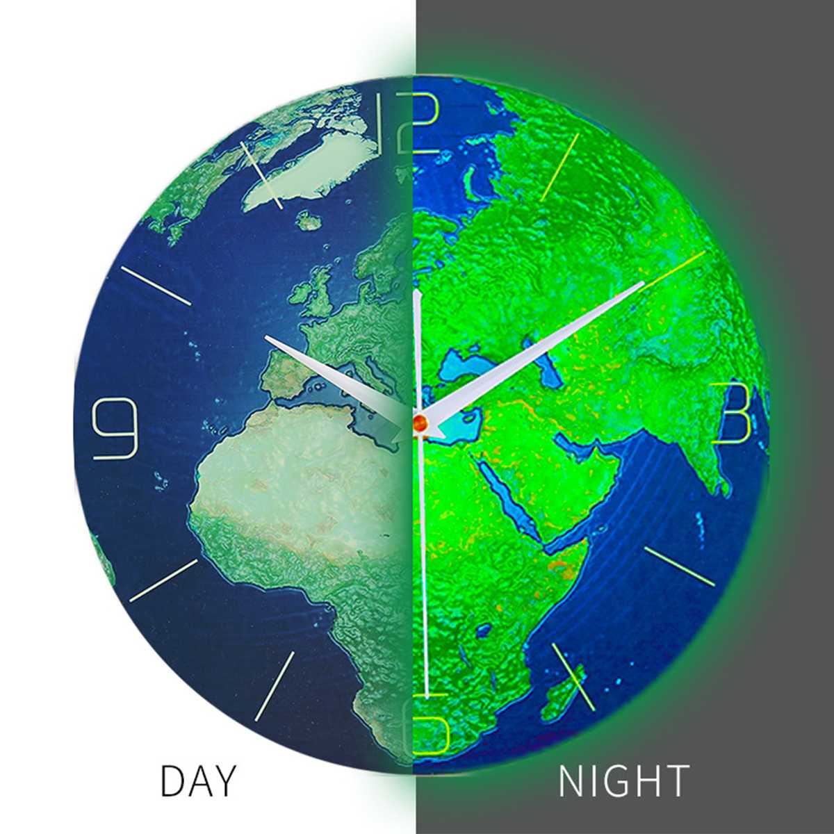 Mute Sweep Glowing Earth Clock Wall Clock Glow In the Dark Luminous for Kids Baby Room Bedroom Home Decor Earth Clock