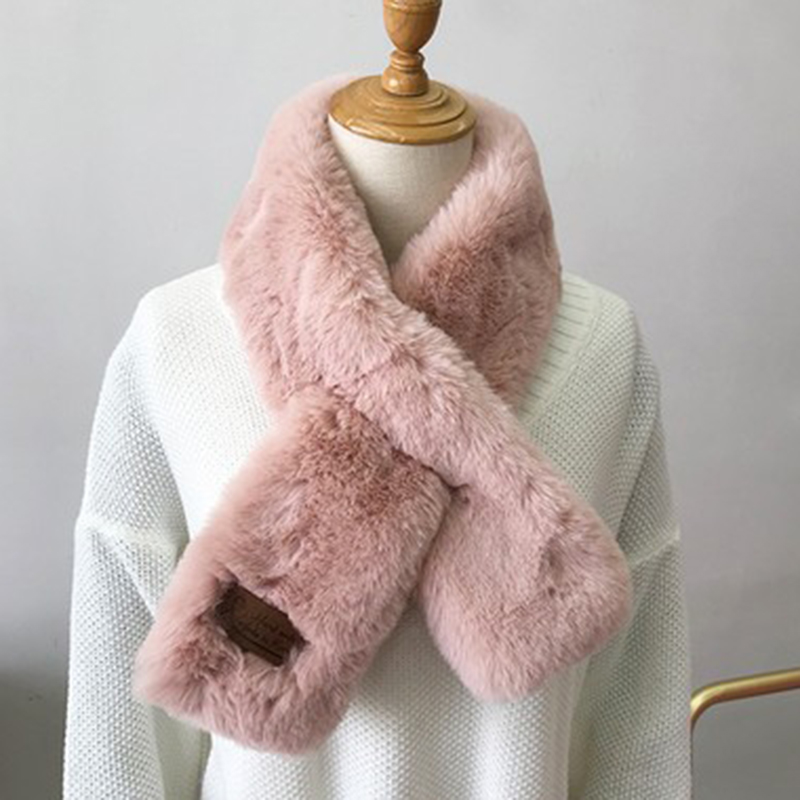 Bufanda de cuello para mujer, bufanda cruzada de felpa, encogimiento de hombros para otoño e invierno, abrigo, vestido, XIN: Peach pink