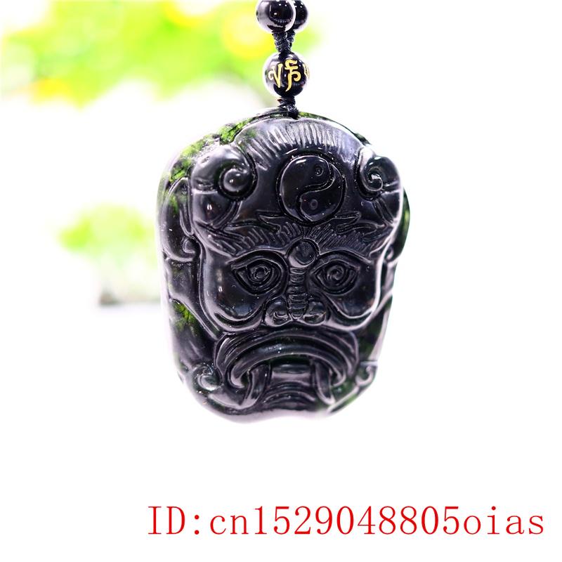 Zwart Groen Jade Demon Hanger Ketting Mode Amulet Natuurlijke Gesneden Charm Chinese Sieraden