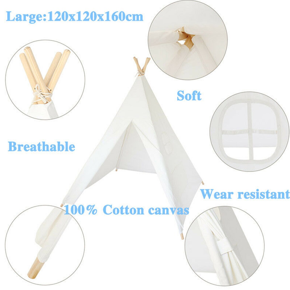 1.3/1.6M Groter Vouwen Indoor Baby Spel Huis India Driehoek Tent Prinses Kasteel Canvas Originele Teepee Kinderen Teepee geen Mat