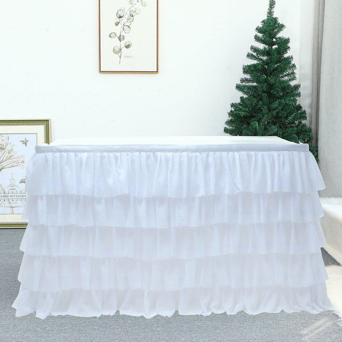 Table Skirt Tableware Table Cloth 5 Layer Tulle Table Skirt Party Tutu Cover Birthday Wedding Banquet Decor Party Decorations: 14FT 430x77cm / White