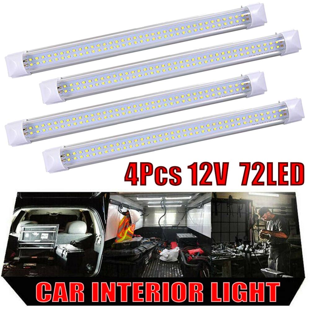 4X 72 LED Interior Light Strip Bar Car Van Bus Caravan ON/OFF Switch 12V 12 VOLT