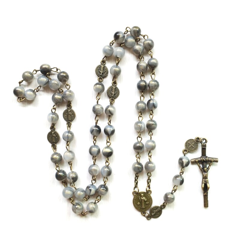 Rozenkrans Kralen Lange Ketting Met Jezus Christus Crucifix Cross Katholieke Hanger Party Voor Mannen Vrouwen