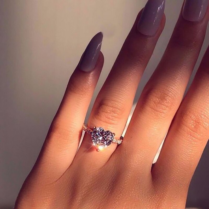 Klassischen Herz Weiß AAA Zirkon Engagement Ring Für Frauen modisch Silber Farbe Weibliche Schmuck Hochzeit Geburtstag Party