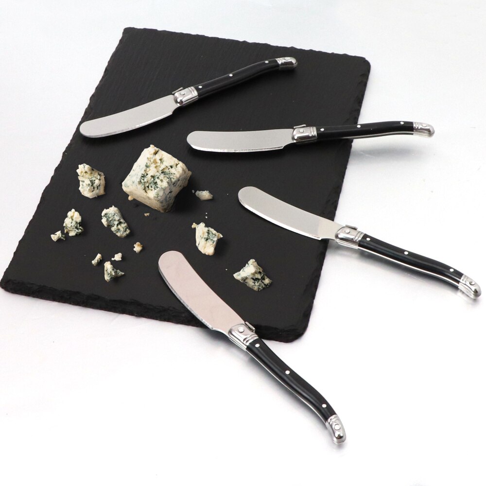 Couteau à beurre avec manche en plastique noir, Laguiole en acier inoxydable, épandeur de confiture de fromage, spatule Sandwich, trancheur de gâteau au fromage, couteau de Table