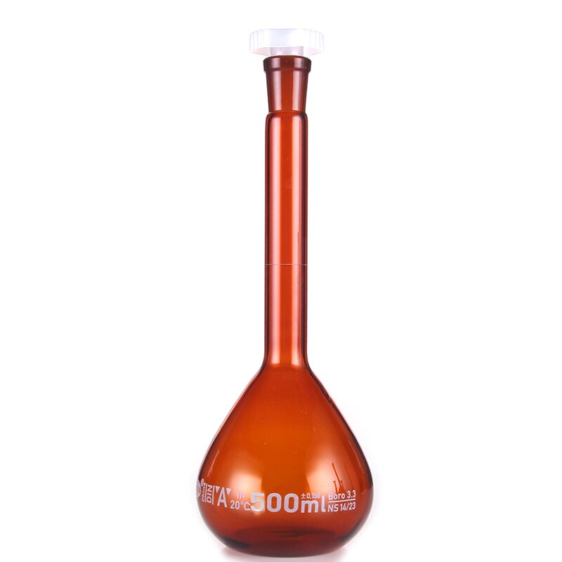 500ml brune målekolber med borosilikatglass med plastpropp kontorlaboratoriekjemi klar glassforsyning