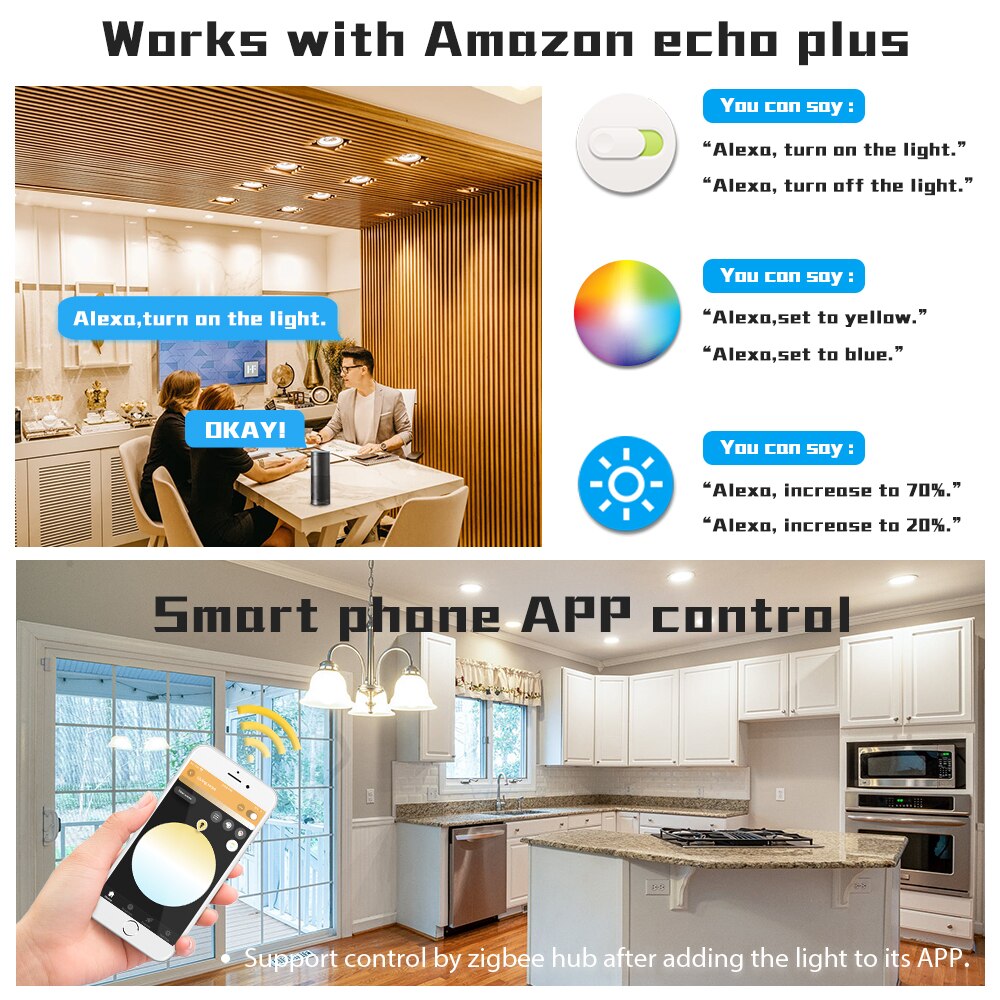 Zigbee led downlight smart home light link rgbcct led dæmpbar lampe arbejde med smartthings hue gateway