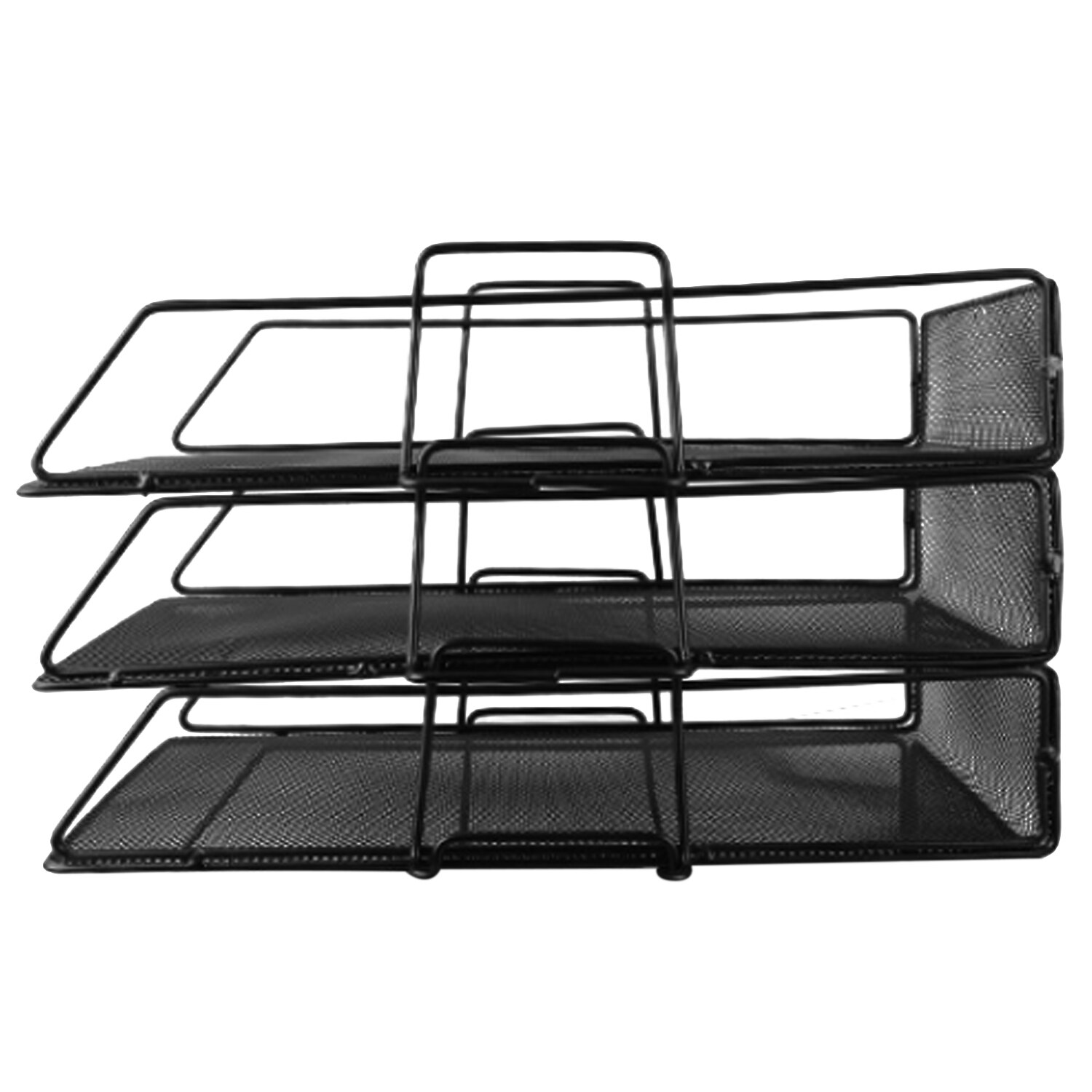 3-Tier Detachable PP Mesh File Holder Stand Organizer for Magazine Letter Paper Book Document Home Office Desk Storage Black