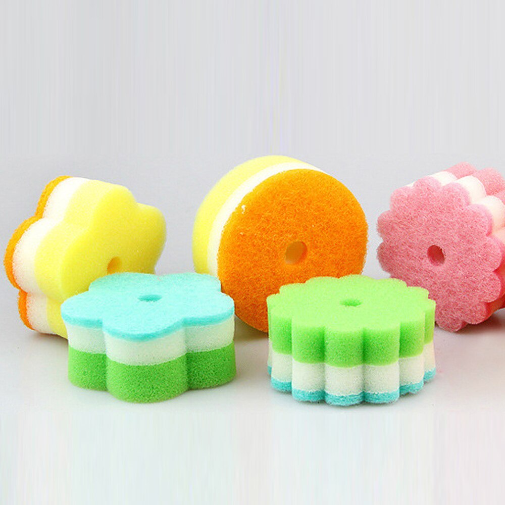 Esponja para lavar platos, estropajo de flores coreanas, bloque de esponja de limpieza de cocina, toalla de limpieza