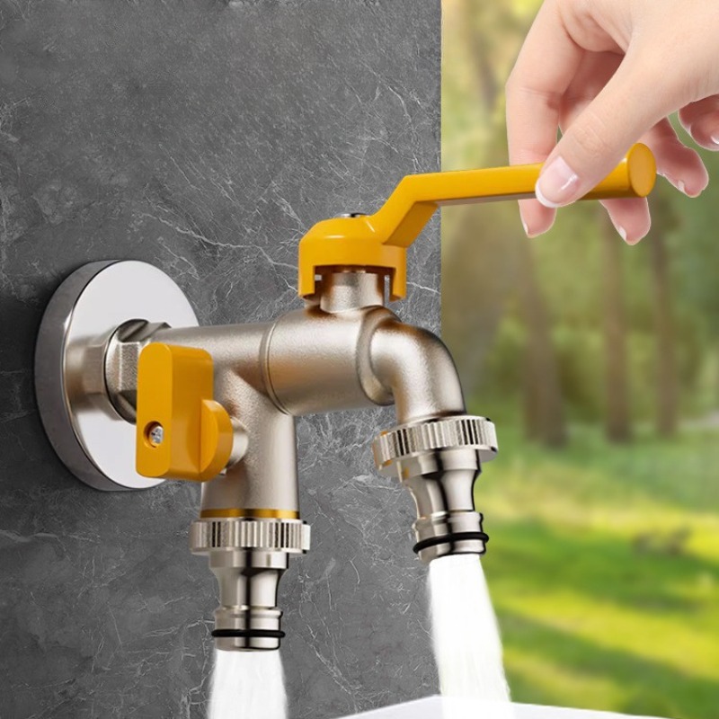 Outdoor Double Water Tap Faucet Exterior Garden Hose Faucet Adapter 1/2" IBC Water Tank Connector 1-Way 2-Way Brass Tap