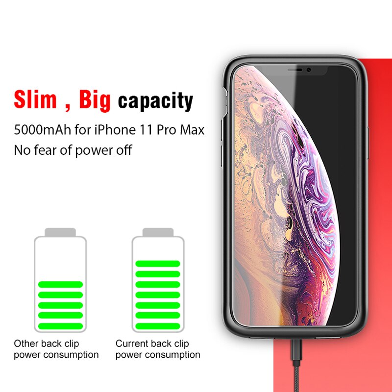 5000 mah powerbank batterijhoes voor iphone 11 pro max ultradunne outdoor snellader powerbankhoes voor iphone 11