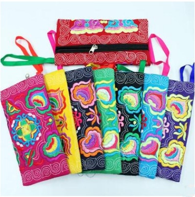 Bolso de mano pequeño con bordado Floral para mujer, bolsa pequeña de lona con bordado colorido, Estilo Vintage