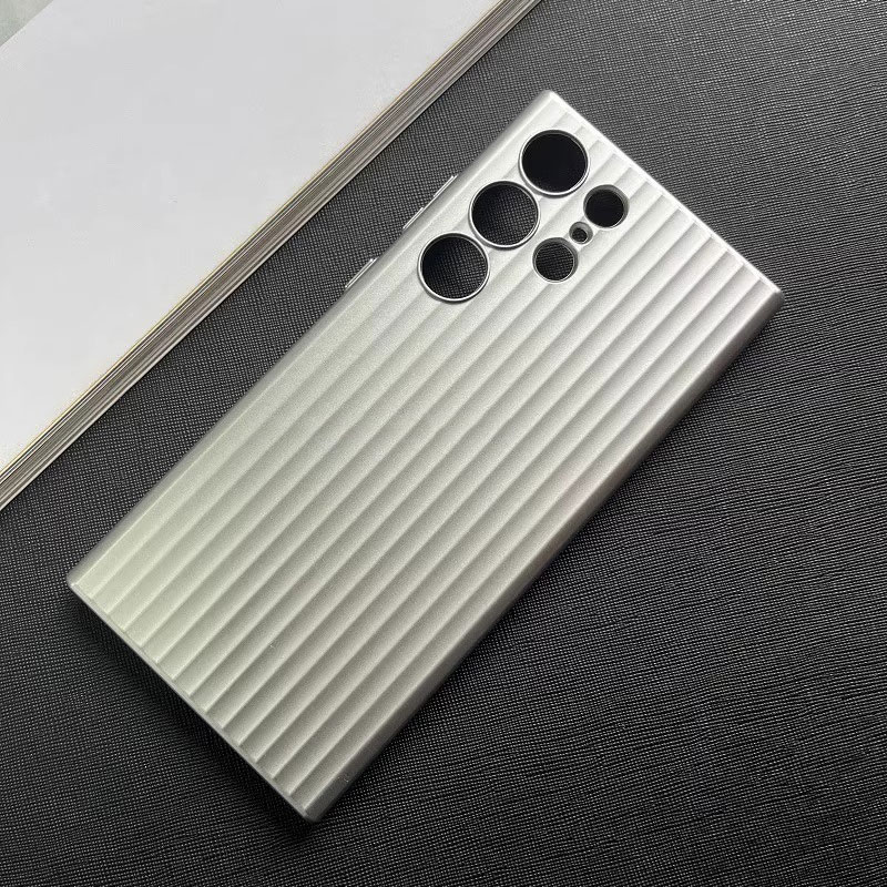 Ultra thin metal grating pattern phone case for Samsung Galaxy S23 Ultra S23+ Plus titanium gray shockproof matte hard cover: smsung s23 / Silver