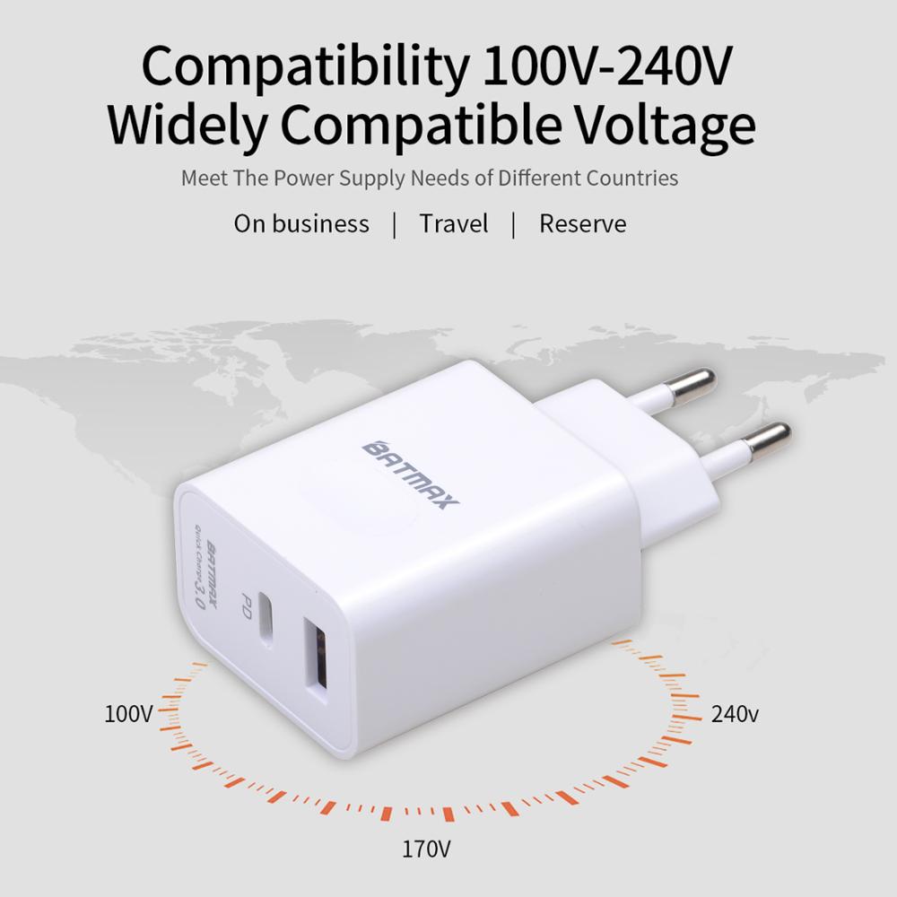 Batmax usb 3.0 schnellladegerät 18w pd ladegerät für iphone, ipad pro, mini 5, ipad air 3, samsung  s9, xiaomi  mi 8, huawei