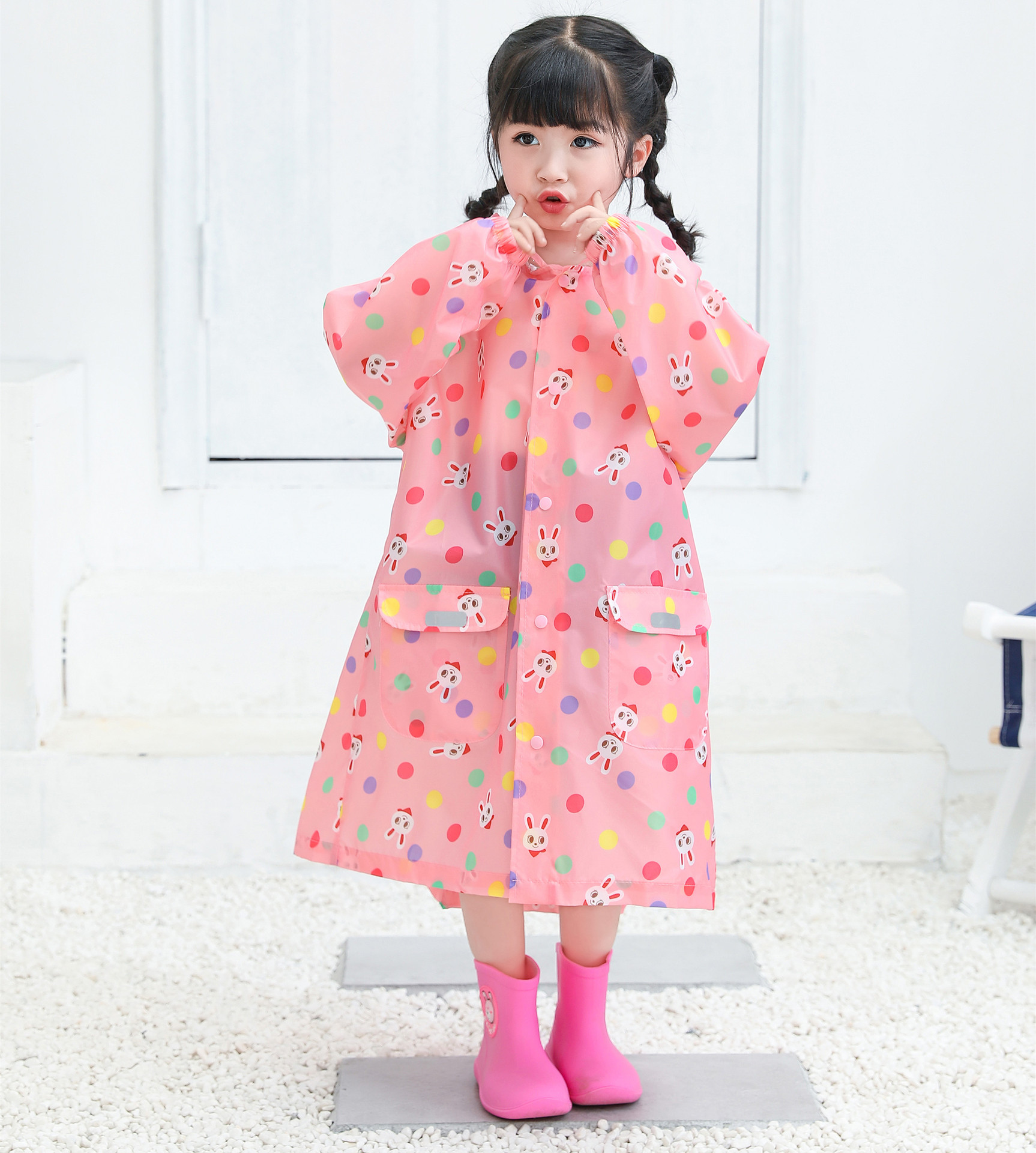 Cute Kids Raincoat Wateproof Children s Rain Poncho Rain Coat Jacket with Backpack Position: 4 / L