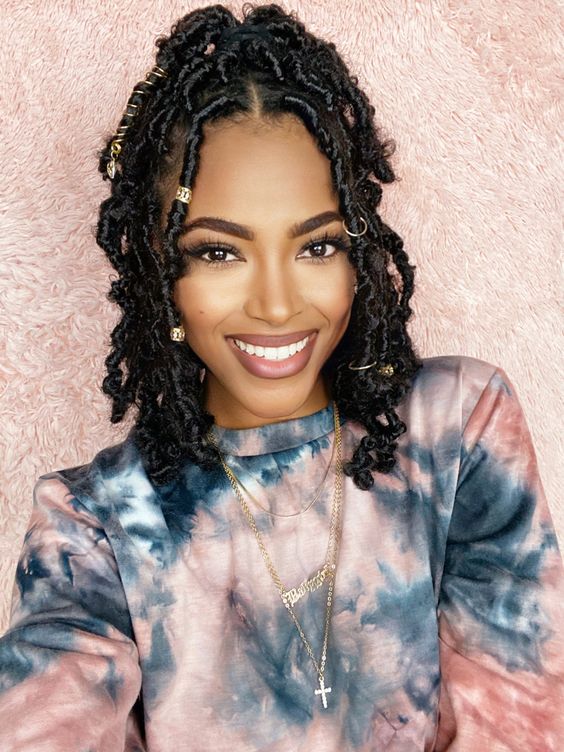 Butterfly Locs Crochet Hair Distressed Pre looped Natural Messy Faux Locs Pre-twisted Braids: butterfly locs 1B / 12inches / 6Pcs/Lot