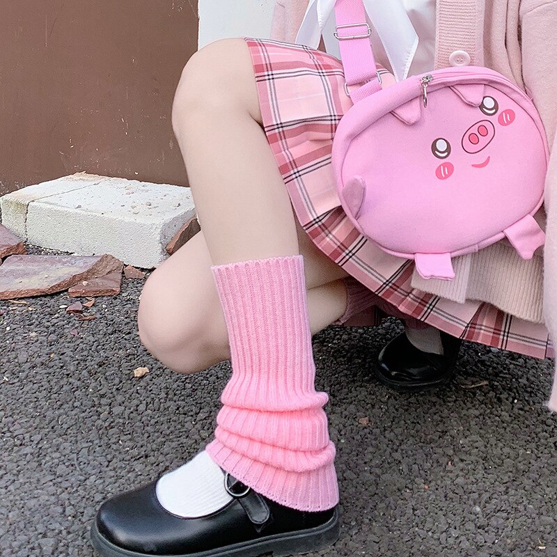 Japanese JK uniform Lolita style Slouch Socks Loose Boots Solid Color Knit Over Knee Leg Warmers Socks warming cover leg warm: pink  A