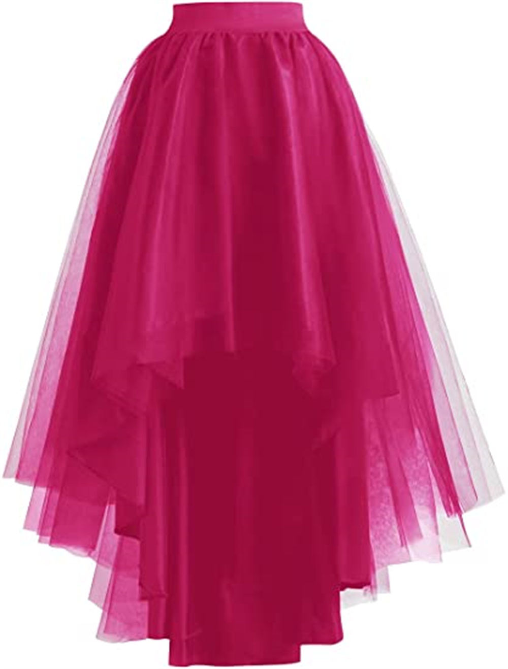 MisShow Gothic Punk Hi-Lo Tulle Maxi Women Skirt Elastic Waist High Low Mesh Net Costume Party Prom Cocktail Long Tutu Dress: Rose Red
