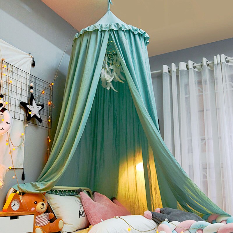 Baby Klamboe Voor Crib Bed Canopy Tent Met Kwastje Kinderen Opknoping Dome Bed Gordijn Meisjes Prinses Spelen Tent Huis voor Kinderen: green ruffle