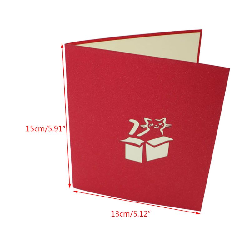E8BD Handmade 3D Pop Up Cat Hidden In Box Greeting Card With Envelope Invitation Birthday Christmas Wedding Party Decoration