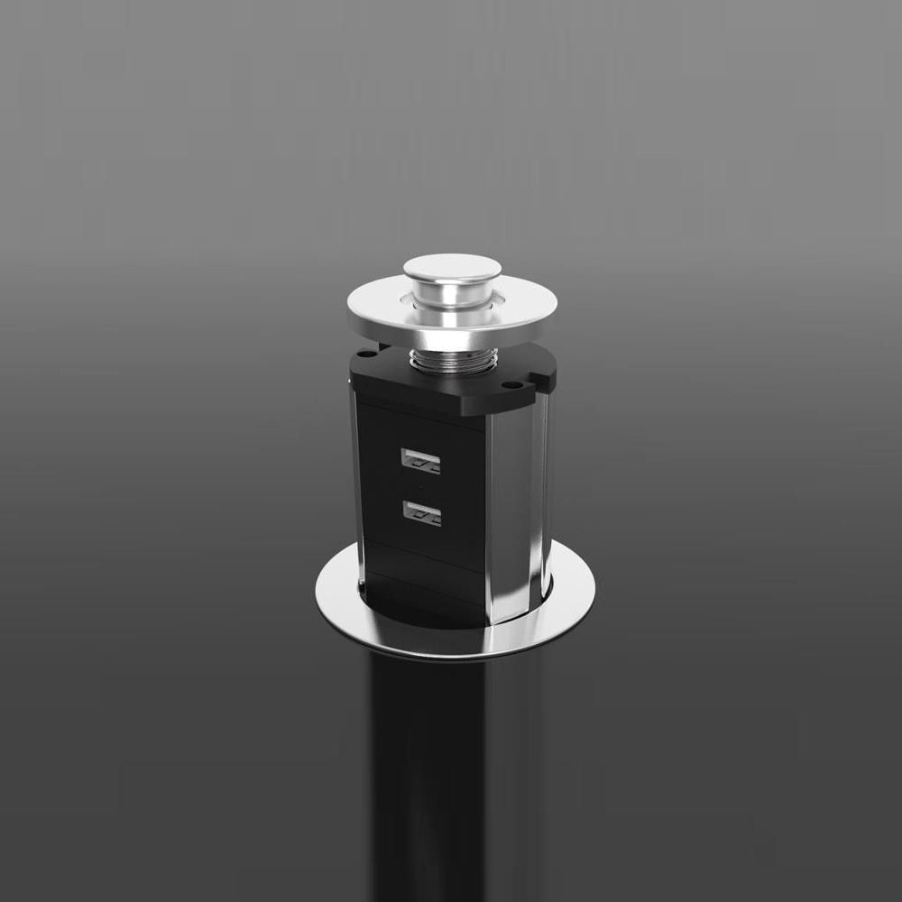 UK Plug 3 power Kitchen Table Electrical Socket Desktop Sockets Power 2 charge USB Aluminum Shelf PULL POP UP TYPE Table Desktop