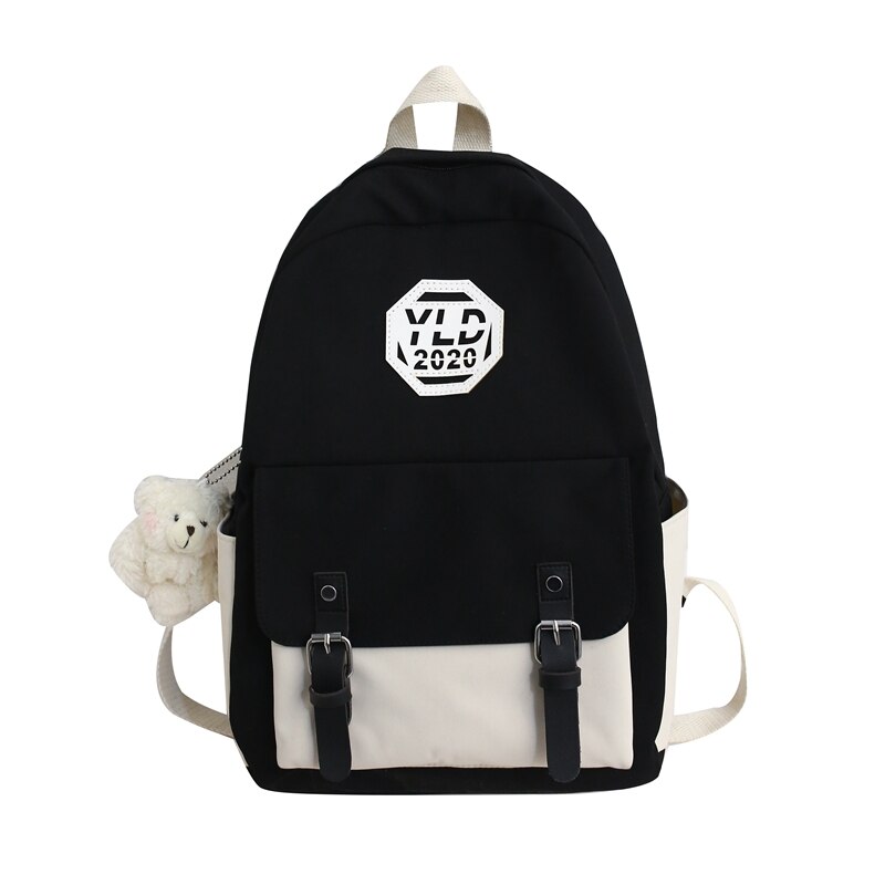 Dcimor waterdichte nylon damesrugzak met riemgesp, clamshellrugzak voor tienermeisjes, schooltas, reismochilas: Zwart