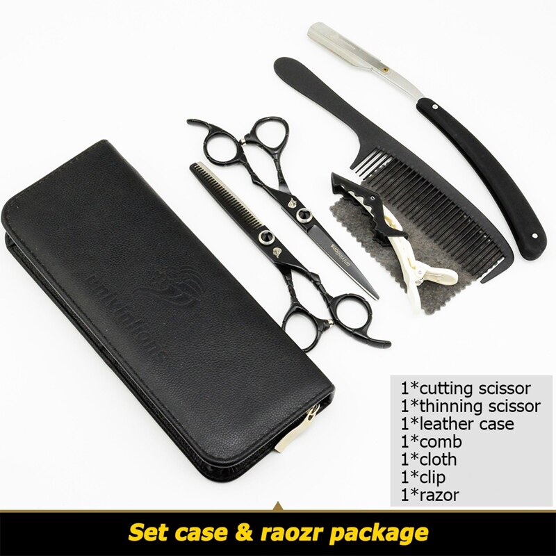 univinlions 6" black barber hairdressing scissors razor hairdresser haircut japanese thinning shears salon de ciseaux coiffure: T4