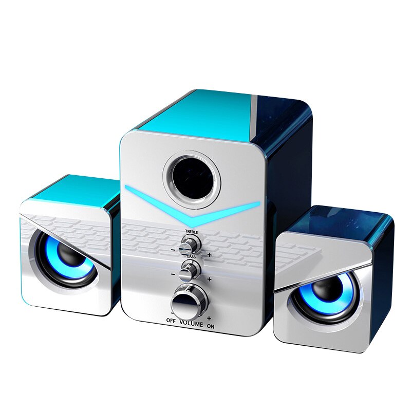 3Pcs Computer Speaker Blauwe Led Surround Sound Subwoofer Muziek Speaker Voor Laptop Pc Telefoon Stereo Bluetooth 5.0 Luidspreker