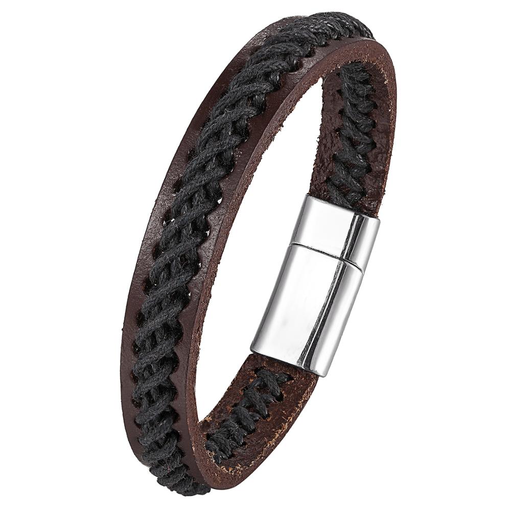 Mannen Mode Gevlochten Armband Mannen Zwart Lederen Armband Legering Gesp Mannen Sieraden Gesp: 12