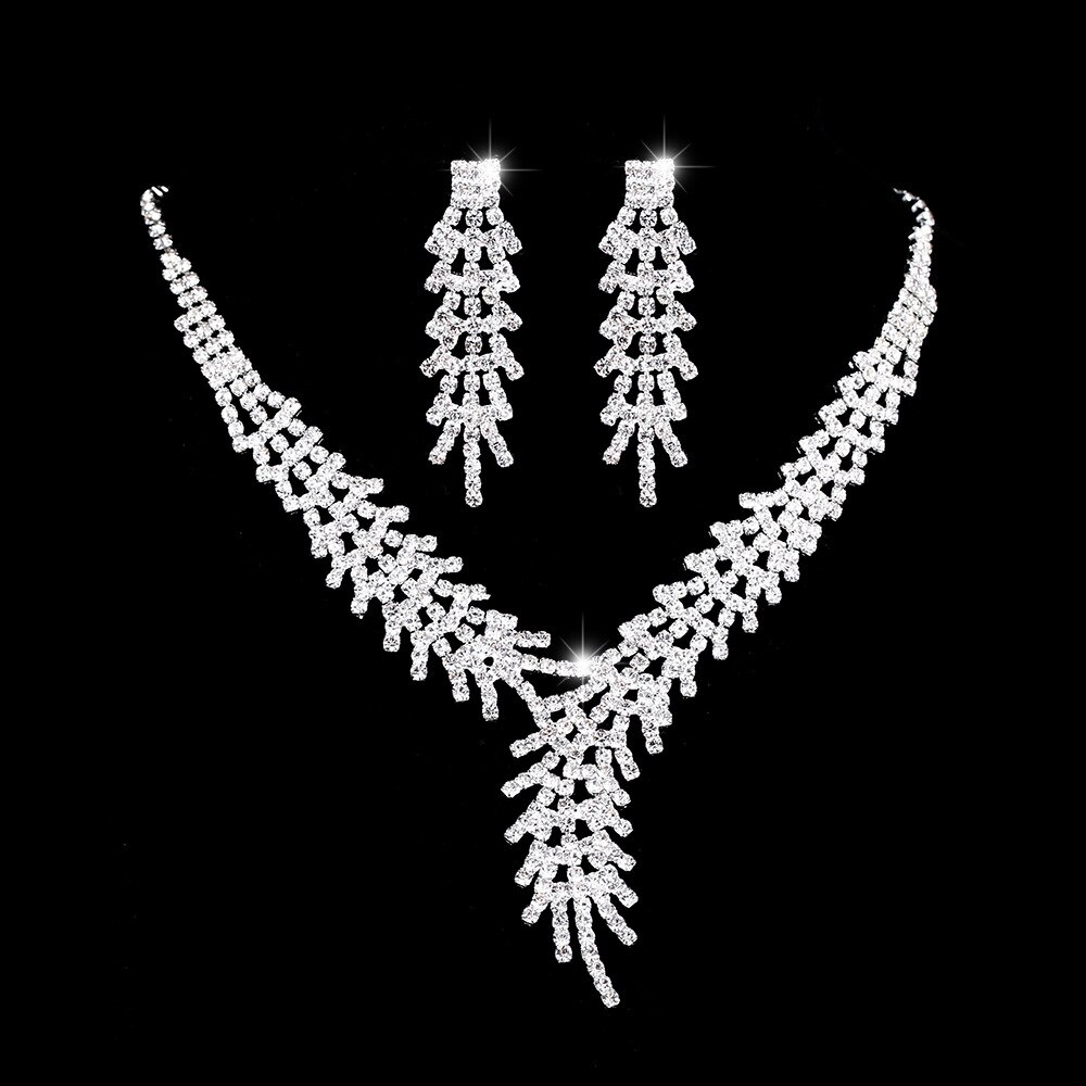 BLIJERY New Luxury Tree Branch Set di gioielli da sposa Set di gioielli da donna con orecchini in cristallo con strass Color argento: Default Title