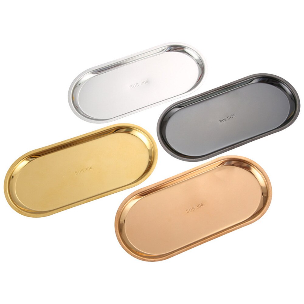 Plateau de stockage de parfum cosmétique de luxe en acier inoxydable, assiette de décoration de plat, plateaux bijoux anneau pain Dessert noir 1 pièces