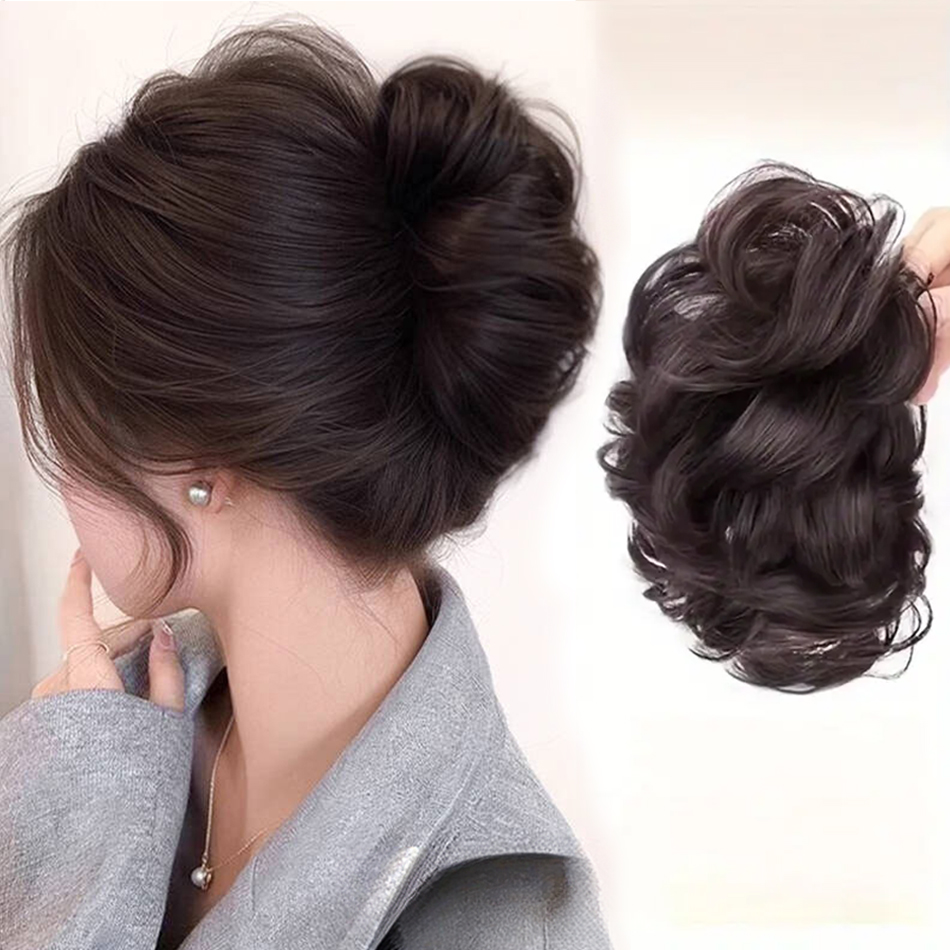 Moño sintético desordenado, pieza de pelo, Clip de garra, extensiones de cola de caballo, estilo Scrunchie, moño de capullo de flor perezoso, cola de caballo rizada ondulada