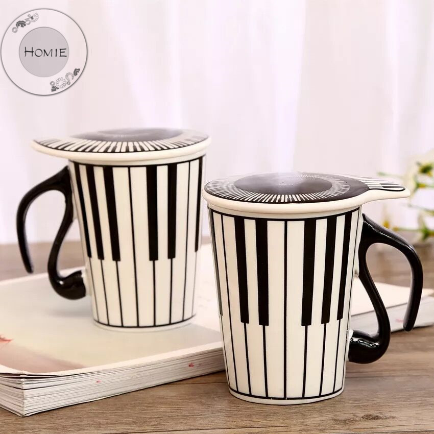 HOMIE Unique handle ceramic cup free spectrum coffee milk tea cup personality mug with Cup lid musical instrument