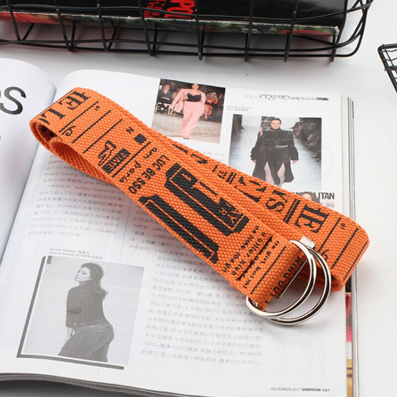 Unisex Canvas Riemen Letters Gedrukt D Ring Dubbele Gesp Punk Taille Band Vrouwen Mannen Tiener Lange Brede Riem: C orange