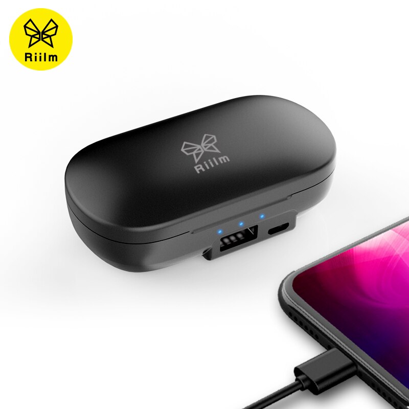 Riilm echte draadloze stereo oortelefoon draadloze 3D stereo Bluetooth oordopjes en power bank met Microfoon handsfree bellen