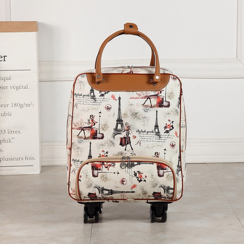 Imperméable à l'eau haute oapacité sac de voyage épais Style valise à roulettes chariot bagages dame hommes voyage sacs valise à roulettes Suplies: Beige A2